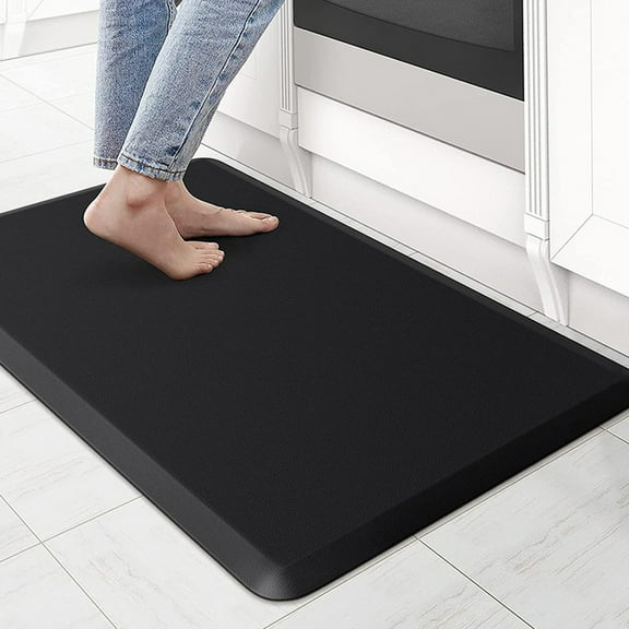 Cushioned Kitchen Rug Mat,Anti-Fatigue Non-Skid Washable Standing Mat for Floor,Waterproof Heavy Duty Foam Mat for Cooking Laundry Room,Home Kitchen Doorway,Relieves Back Knee Fatigue-Black