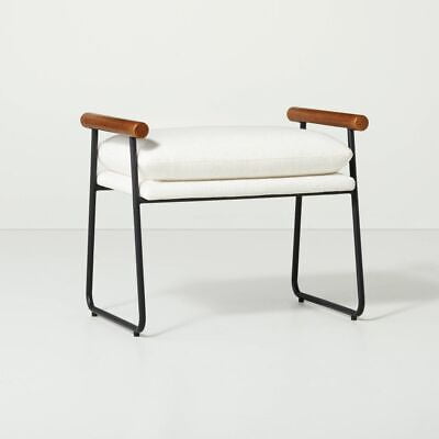 Cream and Black Cushioned Metal and Wood Ottoman