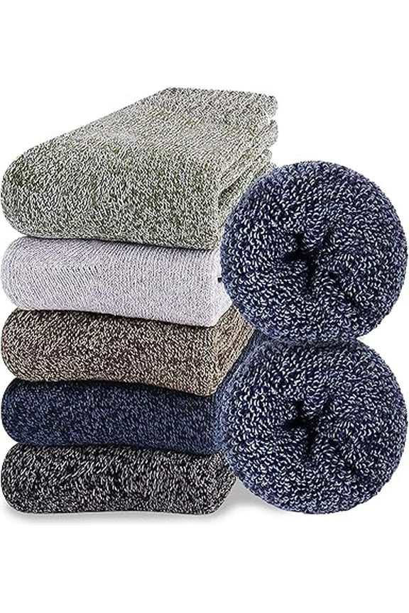 Cushioned Wool Socks Mens, 5 Pairs Hiking Thermal Warm Socks for Men Walking Super Soft Cozy Boot Socks