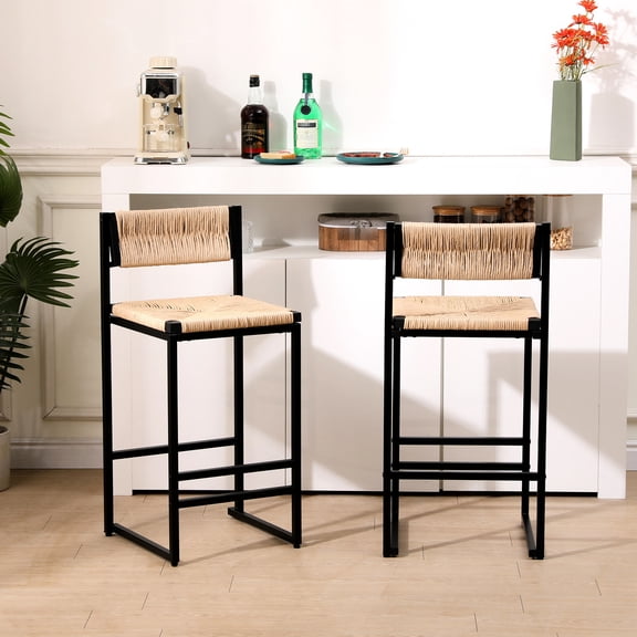 Cushioned paper rope seat - Anti - slip screws for floor protection - Cafe use - Comfortable seating option