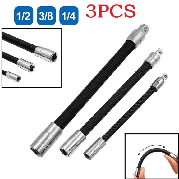 Cushteg 1/2", 3/8", 1/4" Drive Flexible Long Socket Extension Bar Adapter for Ratchet Wrench and Electric Drill, 3-Piece Set with Chrome Plated 45# Steel