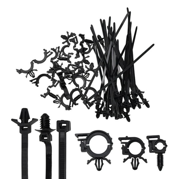 Cushteg 45Pcs Push Mount Cable Ties And Wire Harness Clips For Car Engine Bay, Zip Tie Anchors + 15Pcs Routing Clamps, Nylon Plastic Fasteners For Automotive Wiring Organization, For Vehicle Models