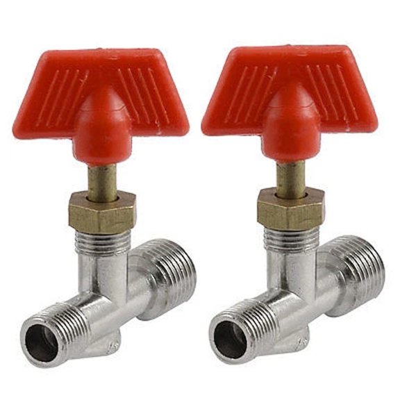 Cushteg Air Compressor Fittings - Manual On-Off Valve Switch with Tee Handle, 2-Pack, Male Threaded (13mm & 10mm), Red/Silver for Air Compressor Systems