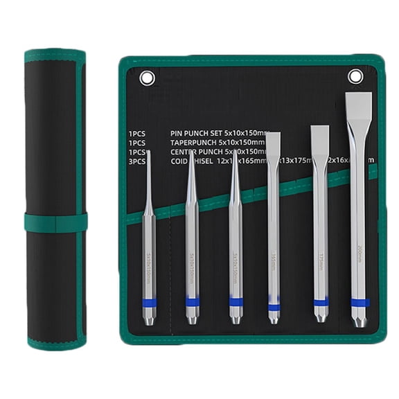 Cushteg Alloy Steel Punch Set | 6PCS Flat Roll Pin Punch Tool Remover | Heavy Duty Chisel and Cone Punch for Watch Repair | 150-200mm