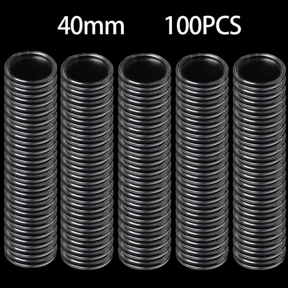 Cushteg Clear Plastic Coin capules for Storage and Display, 100 Pack, Inner Diameter 40mm, Transparent Holder Cases for Coin Collection