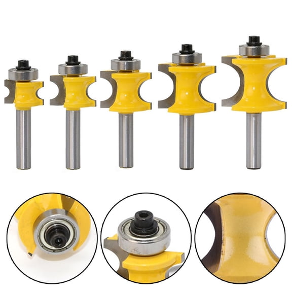 Cushteg Corner Bead Router Bit Set 5 Pcs with 8mm Shank, Carbide Alloy Woodworking Milling Cutter for Shelves Table Tops and Furniture Edging