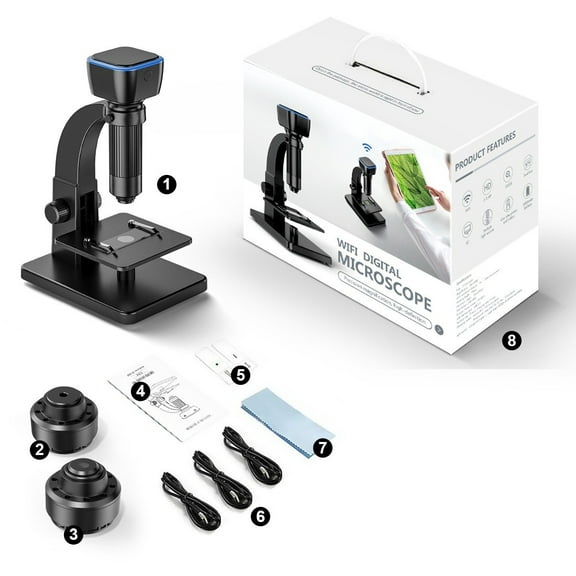 Cushteg Industrial Digital Microscope with 2000X Magnification, Dual Lenses, USB and Wireless Connectivity, 5MP HD Camera, Adjustable LED Light for PCB, Semiconductor & Biological Inspection