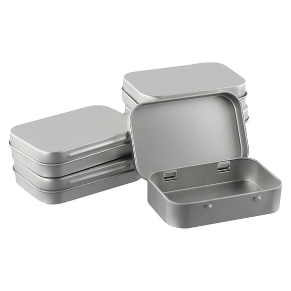 Cushteg Metal Storage Boxes Set of 6, Tin-Plated Steel with Hinged Lid, Rectangular Empty Containers for Cosmetics, Herbs, Nail Art, Small Accessories, Smooth Edges, 95 x 62 x 20 mm