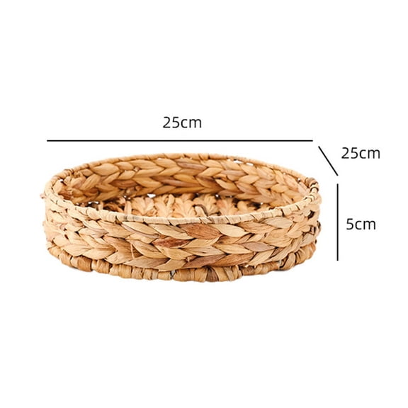 Cushteg Natural Water Hyacinth Serving Tray Set with Handles, Hand-Woven Storage Basket for Living Room, Kitchen, and Coffee Table Organization(Round fruit tray)
