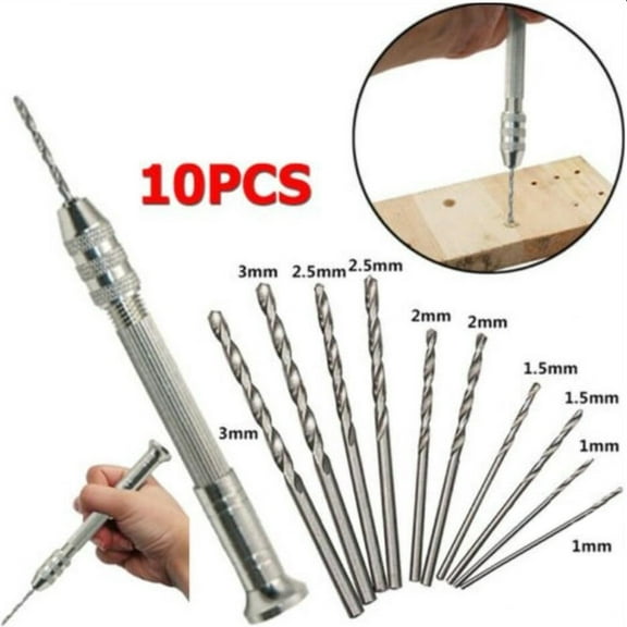 Cushteg Pin Vise Hand Drill Set with 10Pcs for Mini Drill Bits for Precision Rotary Tools, for PCB Jewelry Model DIY Projects