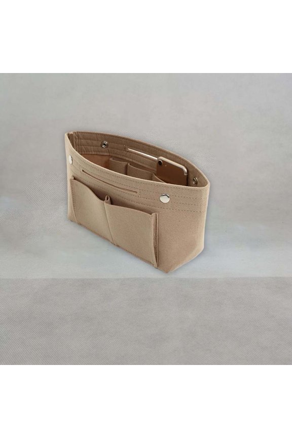 Cushteg Snap Button Felt Cosmetic Bag for Makeup and Toiletries, Large Capacity Storage Organizer with Non-Woven Material, 24 x 15 x 8 cm, Multifunctional Travel Toiletry Pouch(beige)