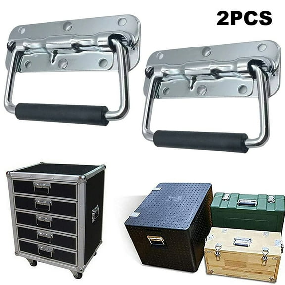 Cushteg Spring Loaded Cabinet Door Handle for Trunk Drawer Toolbox Chest, 10 x 5.5 cm, Iron Metal Puller Handle, Silver, 2 Pack