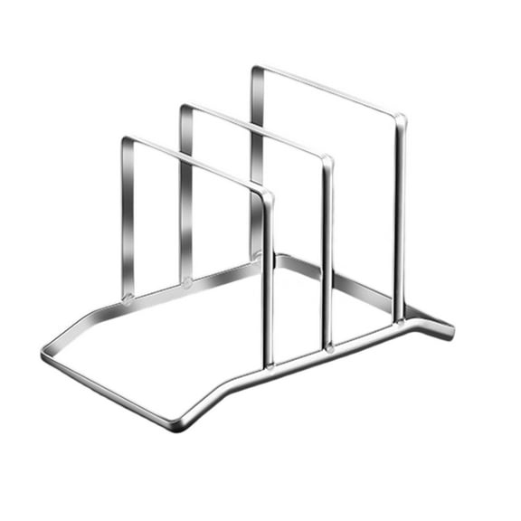 Cushteg Stainless Steel Cutting Board Holder Storage Rack for Kitchen – Space-Saving Chopping Board Stand with Anti-Slip Silicone Pads, Fits Boards, Pans & Trays, easily-Clean Drain Design(A)