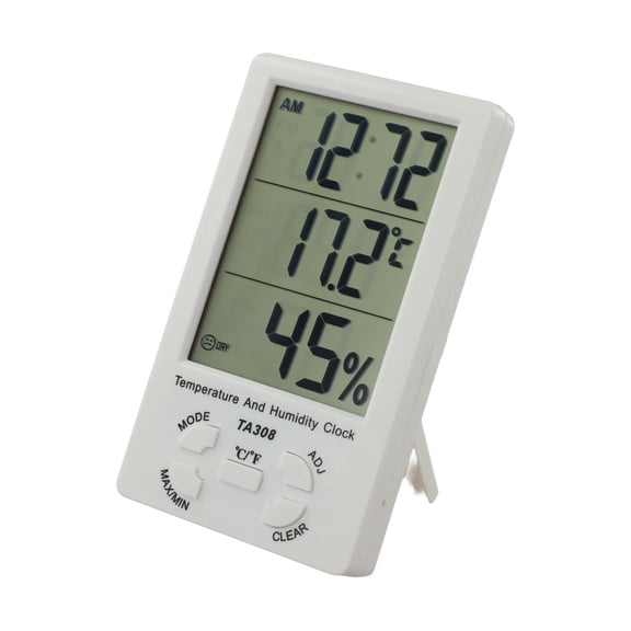 Cushteg TA308 Digital Thermometer and Hygrometer with Clock, LCD Display, Max/Min Memory, Comfort Indicator for Home, Office, and Indoor Air Quality Monitoring