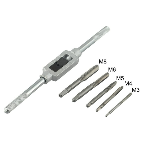 Cushteg Tap Wrench Set for M3-M12 Adjustable Ratchet Handle with Bearing Steel Taps, Manual Tapping Tool for Aluminum and Iron, Anti-Slip Design(6-piece set)