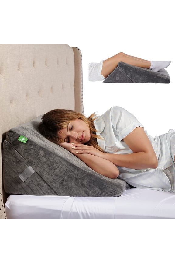 Wedge Pillows for Sleeping, Multipurpose Memory Foam Bed - Grey--