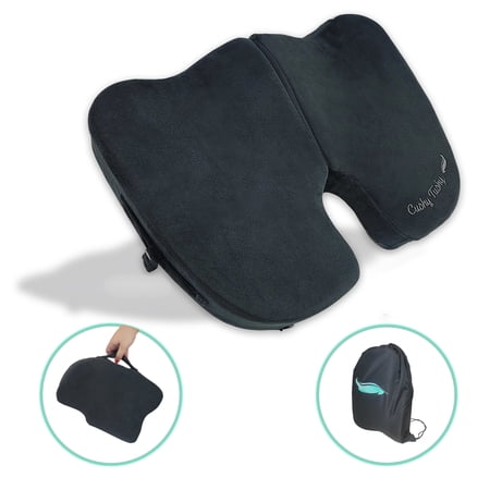 Cushy Tushy Premium Foldable Travel Seat Cushion, 18" x 14", Black Solid Print, for Relief of Lower Back, Sciatic, Butt and Tailbone Pain, 1 Count
