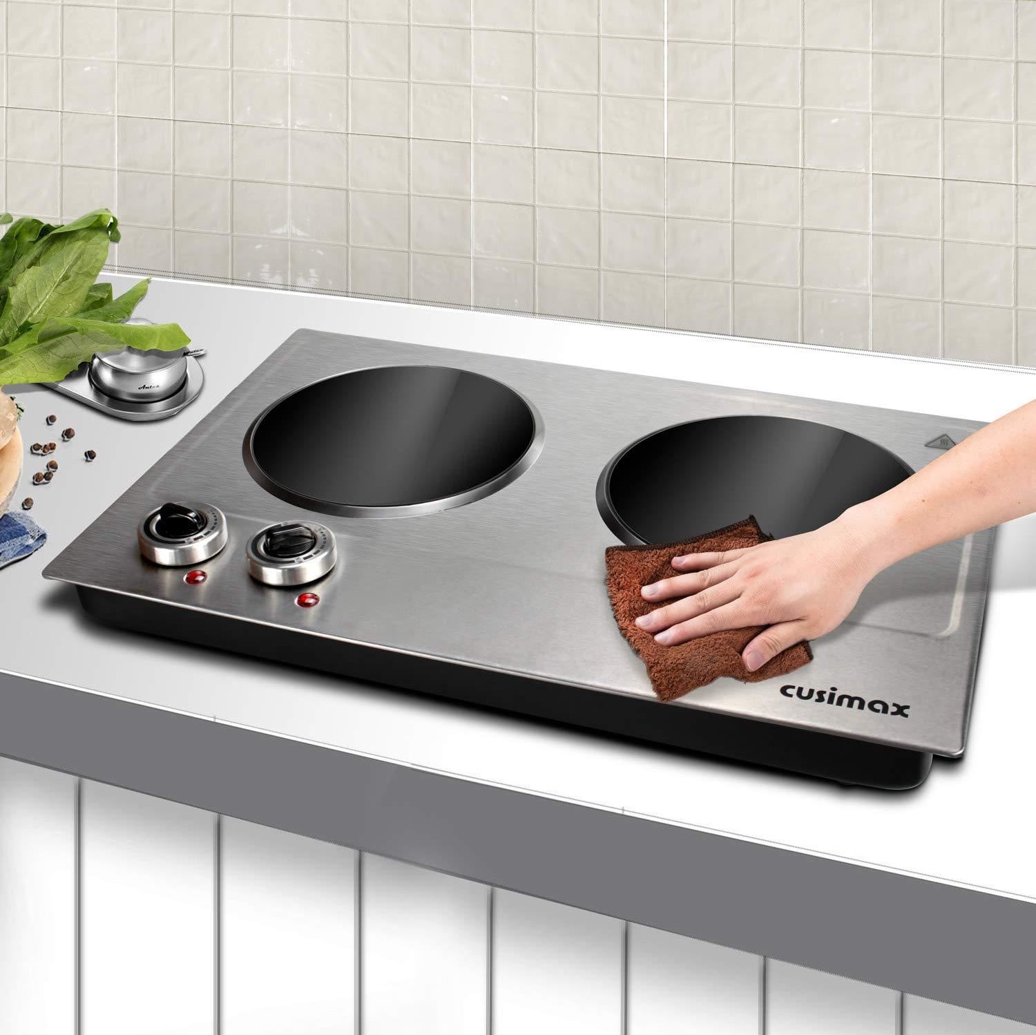 Cusimax 1800W Electric Hot Plate for Cooking Ceramic Cooktop Dual Infrared  Burner Stainless Steel Silver - Walmart.com