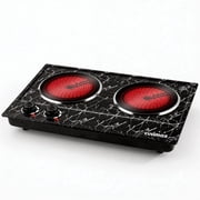 CUSIMAX 1800W Portable Ceramic Double Hot Plate   Dual Infrared Cooktop with Independent Controls, Stainless Steel & Glass Electric Burner for Countertop Cooking