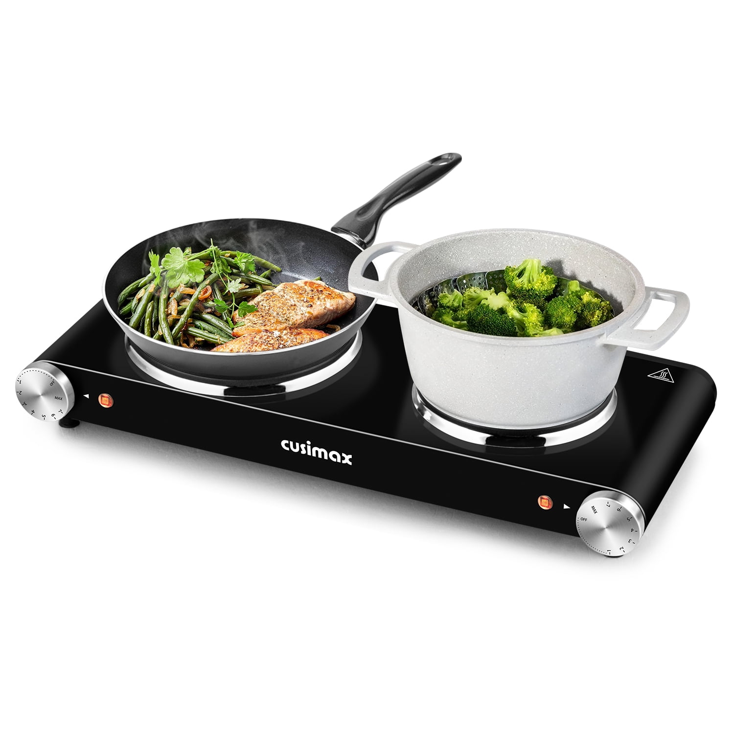 Cusimax 1800W Stainless Steel Electric Hot Plate Double Burner,Cast