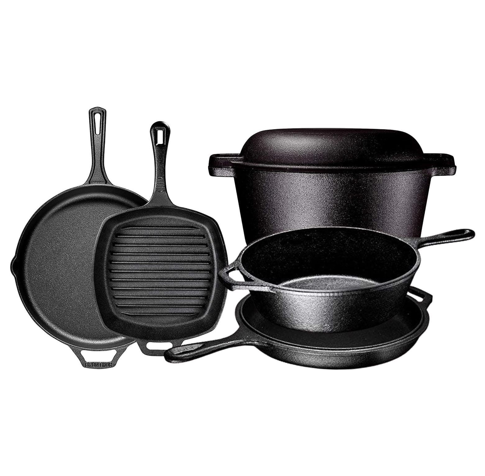 Cusimax Shop Pre Seasoned Cast Iron 6 Piece Pots And Pans set, Double