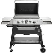 Cuisinart 28  Outdoor Griddler and Broiler Combo, 2-in-1 Carbon Steel Flat-Top Grill and Broiler with Hood, Adjustable Rack, Wheels, Side Tables, Large Cooking Area for BBQs, Outdoor Griddle Station
