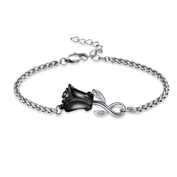 18-24cm Adjustable Rose Flower Urn Locket Funeral Urn Bracelet for Pet Human Ashes Holder Stainless Steel Chain Link Women's Bracelet Cremation Jewellery Urn Bracelet for Ashes