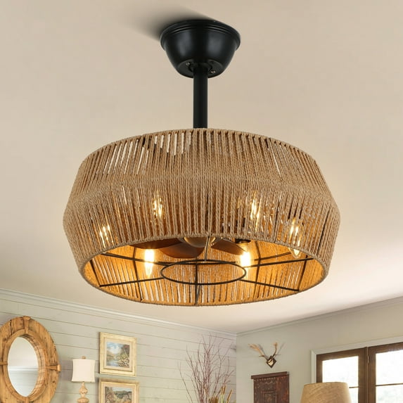 Cusp Barn 18in Yellow Retro Caged Ceiling Fan with Remote Control
