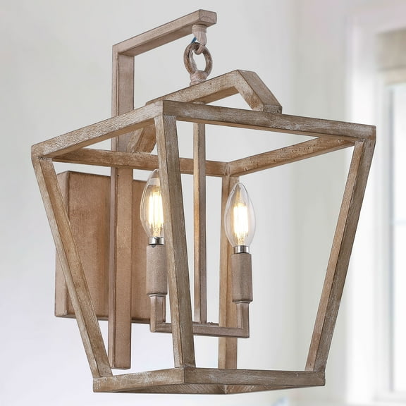 Cusp Barn 2-Light Wood Wall Sconce, Farmhouse Wall Mounted Wooden Candle Holders, Vintage Hanging Wall Sconces for Living Room Kitchen