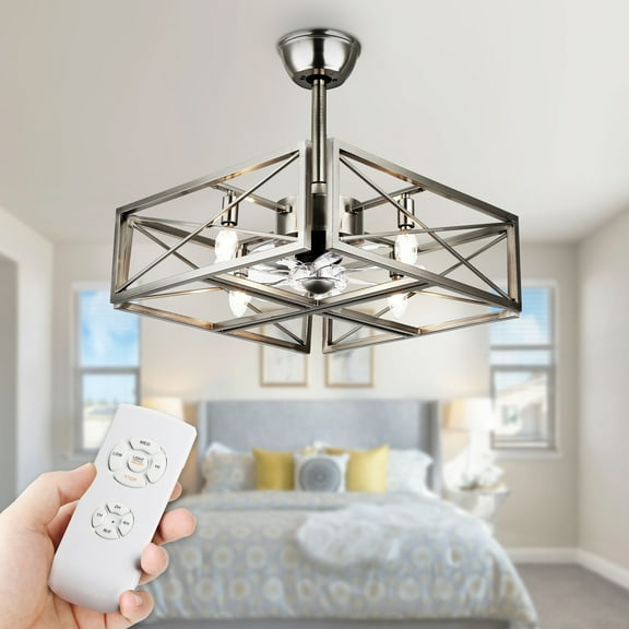 Cusp Barn  20-In Modern Brushed Nickel Caged Ceiling Fan with Lights, Industrial Bladeless Low Profile Flush Mount Ceiling Light
