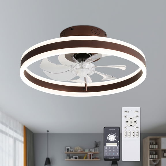 Cusp Barn 20-In Modern Ceiling Fan with Lights and Smart APP Control, Flush Mount Low Profile Ceiling Fan, 6 Speeds, Reversible, 3 Color LED Dimmable Ceiling Light for Bedroom