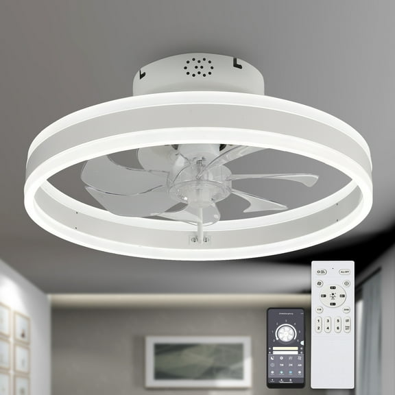Cusp Barn 20-In Modern Ceiling Fan with Lights and Smart APP Control, Flush Mount Low Profile Ceiling Fan, 6 Speeds, Reversible, 3 Color LED Dimmable Ceiling Light for Bedroom
