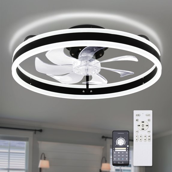 Cusp Barn 20-In Modern Ceiling Fan with Lights and Smart APP Control, Flush Mount Low Profile Ceiling Fan, 6 Speeds, Reversible, 3 Color LED Dimmable Ceiling Light for Bedroom