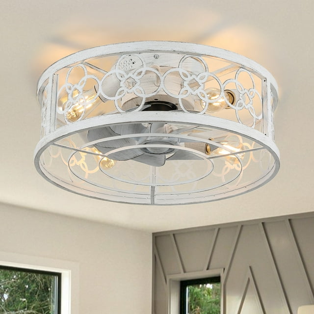Cusp Barn 20-In Retro Distressed White Ceiling Fan with Light, Flush