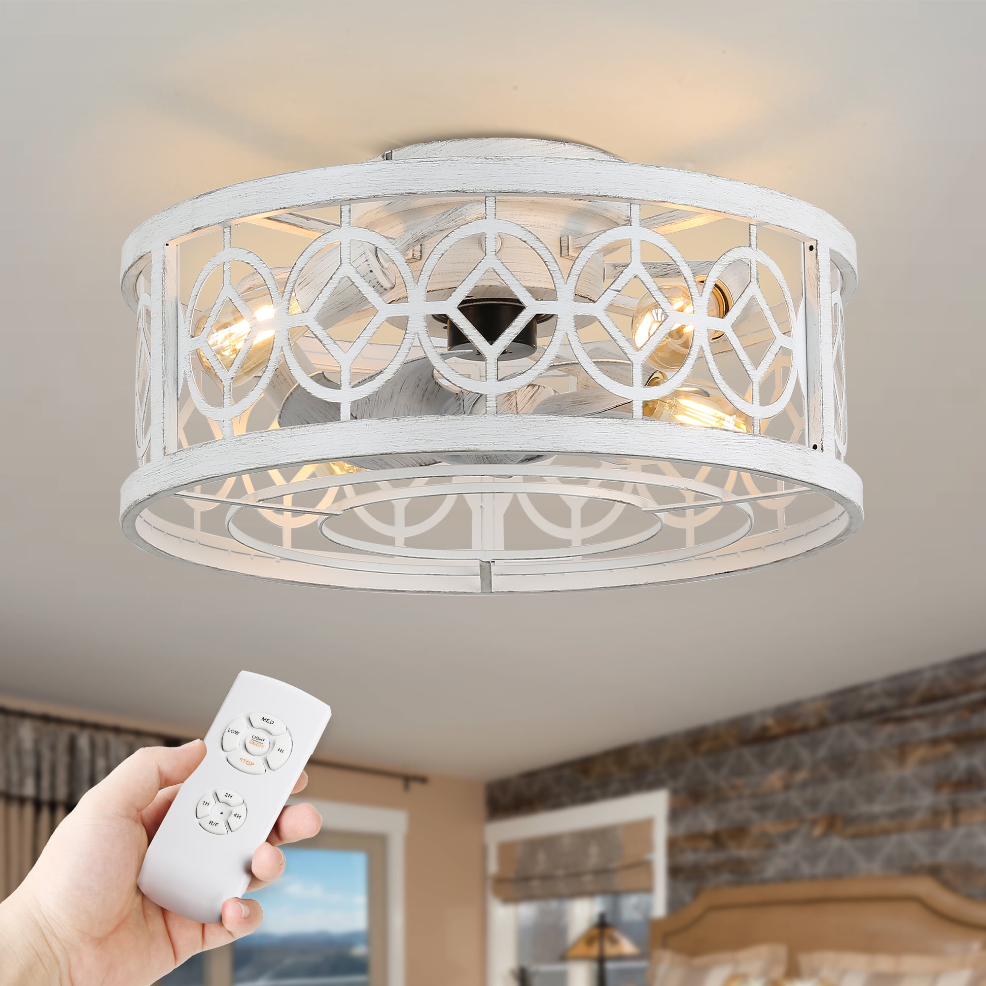 Cusp Barn 20 Inch Distressed White Ceiling Fan with Remote Control, Low