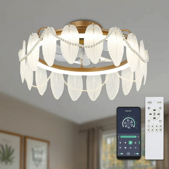 Cusp Barn 20'' Modern Indoor Flush Mount Ceiling Fan with Lights and Remote/APP Control Feather Low Profile Ceiling Fans for Bedroom