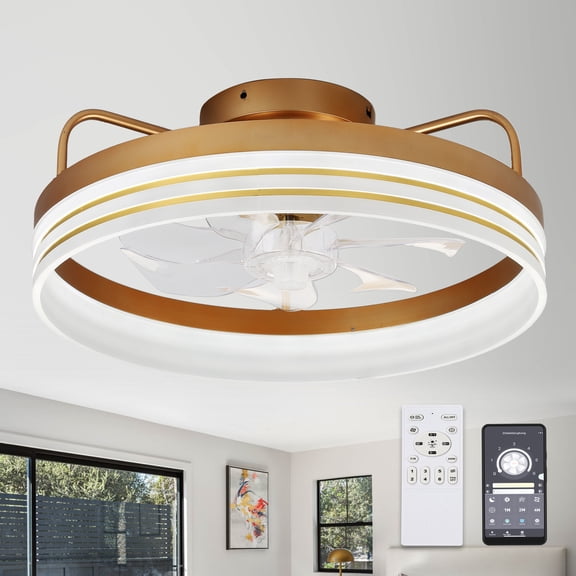 Cusp Barn 20 in. Gold Modern Ceiling Fan with APP Remote Control, DC Motor Smart Dimmable LED Ceiling Light