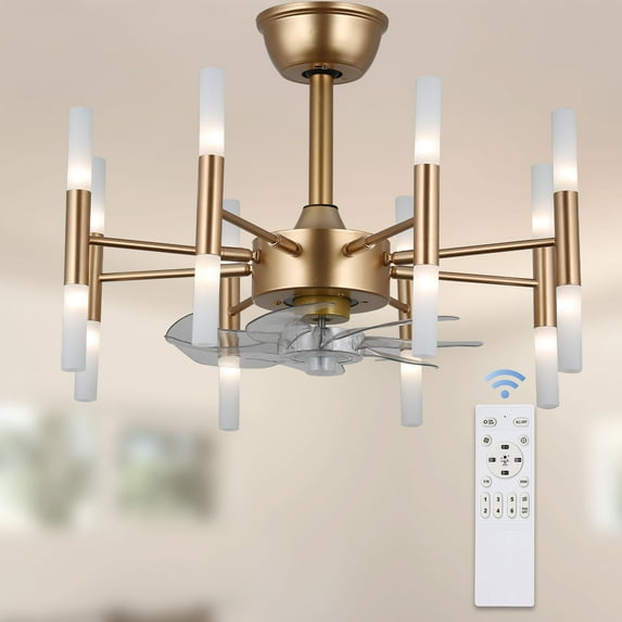 Cusp Barn 23 Inch Gold Industrial Branch Ceiling Fans with Light and Remote Control, ,6 Speeds, Silent DC Motor, Rustic Farmhouse Fandelier for Bedroom
