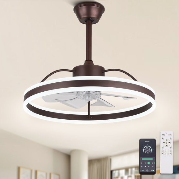 Cusp Barn 24 Inch Modern Smart Ceiling Fan with Light and APP Control, 6 Wind Speeds Dimmable LED Ceiling Lights, for Bedroom, Kids Room and Living Room