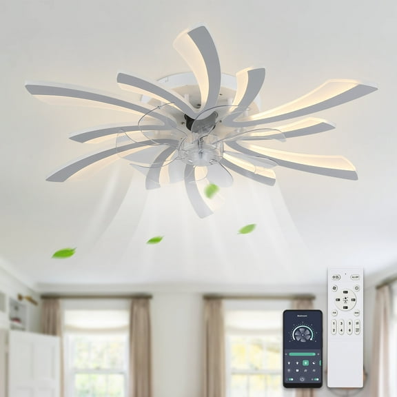 Cusp Barn 30 Inch Modern Ceiling Fan with Lights and Remote Control, Dimmable LED Lighting Fixture , 6 Speeds 3 Light Color Hanging Lamp for Bedroom