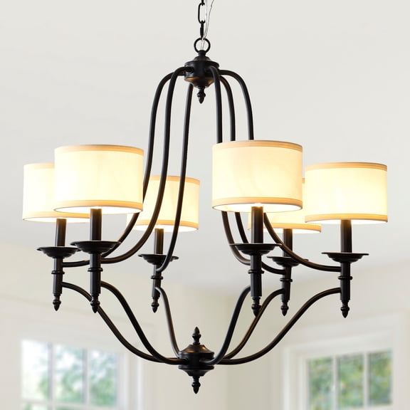 Cusp Barn 6-Light Farmhouse Chandelier with Shades, Classic Traditional Chandelier Height Adjustable