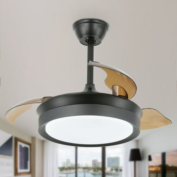 Cusp Barn 36 Inch Retractable Ceiling Fan with Lights and Remote Control 3-Blade 6 Speed DC Motor Ceiling Light