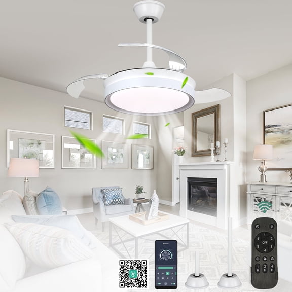 Cusp Barn 36" Retractable Ceiling Fan with Lights and Remote Modern White 3-Blade CCT Dimmable Ceiling Fan for Bedroom
