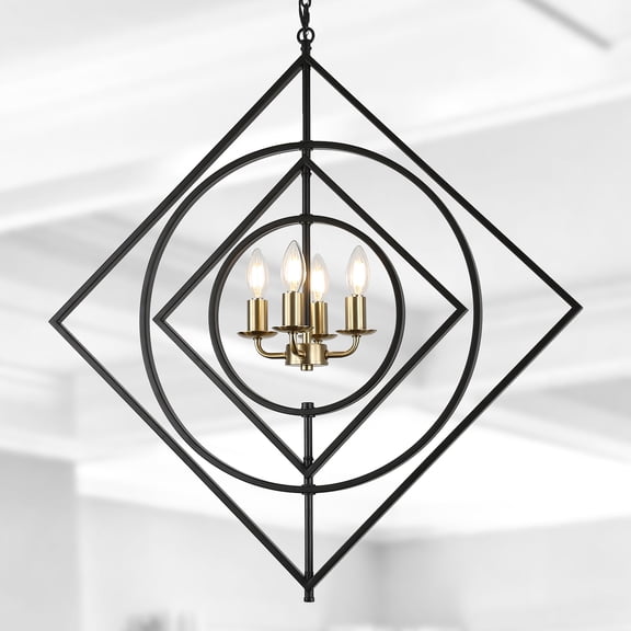 Cusp Barn 4-Light DIY Shape Industrial Pendant Light, Black Geometric Chandelier, Farmhouse Hanging Ceiling Light for Kitchen Island Entryway