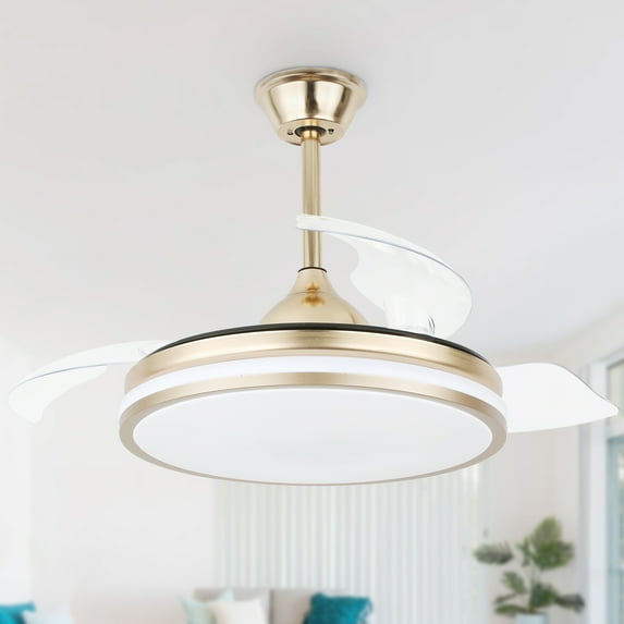 Cusp Barn 42" Retractable Ceiling Fan with Lights and Remote DC Motor 6 Speed Dimmable LED Ceiling Light for Bedroom Living Room