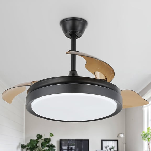 Cusp Barn 42" Retractable Ceiling Fan with Lights and Remote Noiseless DC Motor 6 Speed LED Ceiling Light for Bedroom Living Room