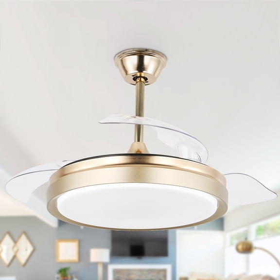 Cusp Barn 42" Retractable Ceiling Fan with Lights and Remote Noiseless DC Motor 6 Speed LED Ceiling Light for Bedroom Living Room