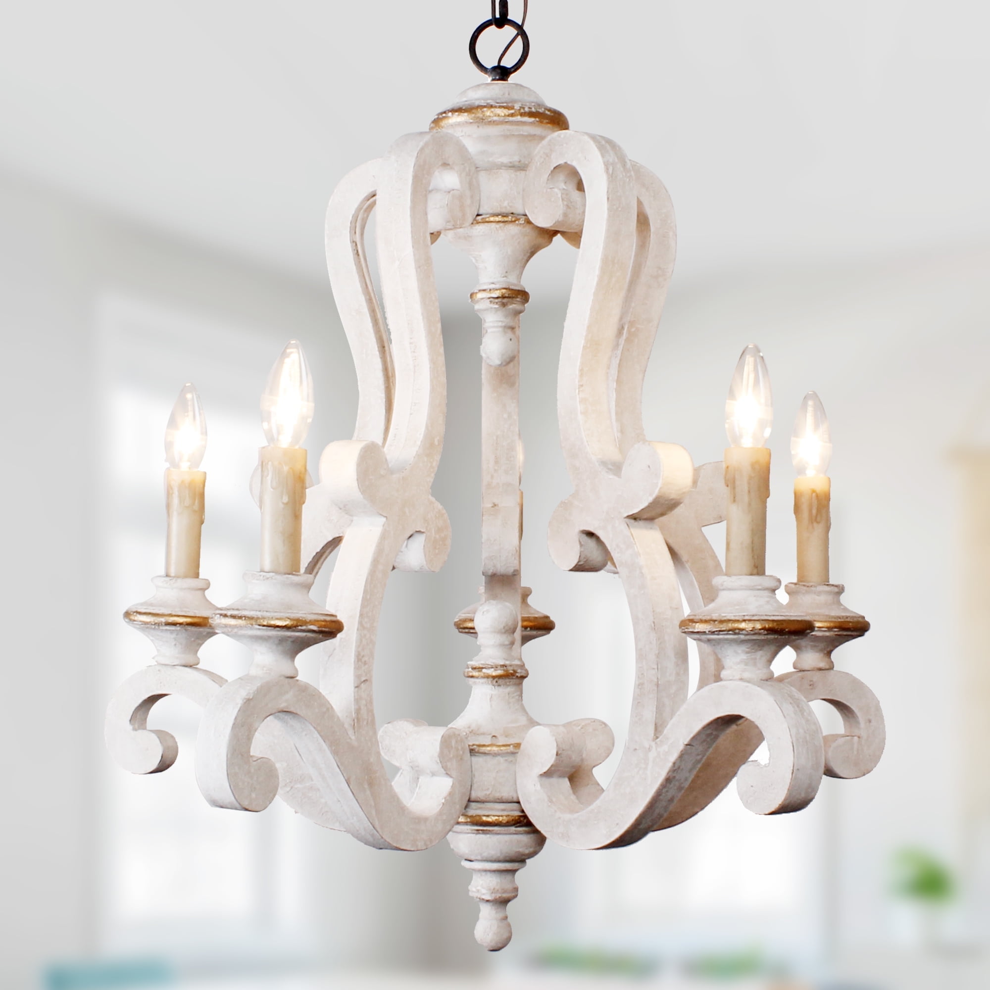 Cusp Barn 5-Light Farmhouse Chandeliers Wood Kitchen Island Lighting​ for Dining Room