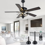 Cusp Barn 52 inch Modern Glam Crystal Ceiling Fan with Light and Remote, 6 Speeds DC Motor Reversible Ceiling Fans
