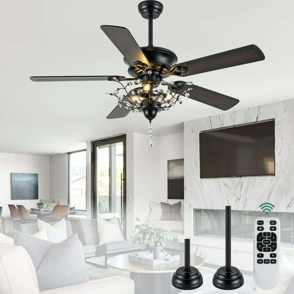 Cusp Barn 52inch Modern Glam Crystal Ceiling Fan with Light and Remote, 6 Speeds DC Motor Reversible Ceiling Fans